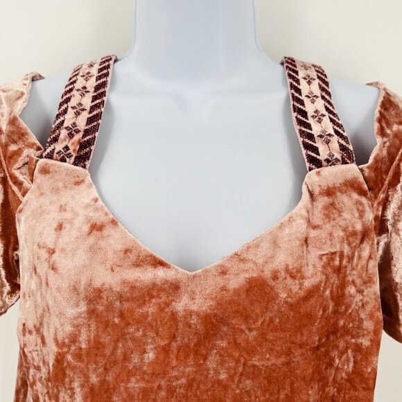 Lucky Brand Women's Velvet Cold Shoulder Top Size XS Pink V-Neck Blouse - Picture 3 of 9